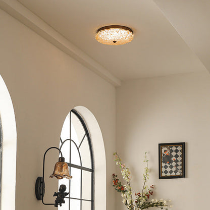 Traditional Vintage Round Flower Gold Foil Iron Resin LED Semi-Flush Mount Ceiling Light For Living Room