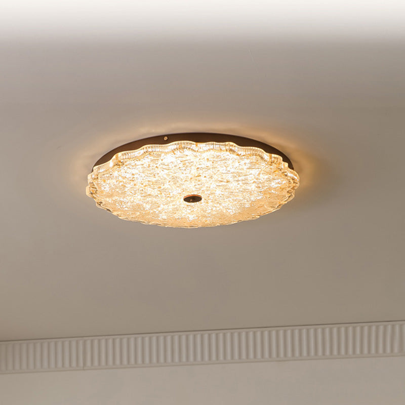 Traditional Vintage Round Flower Gold Foil Iron Resin LED Semi-Flush Mount Ceiling Light For Living Room