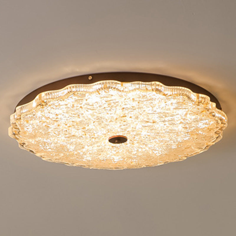 Traditional Vintage Round Flower Gold Foil Iron Resin LED Semi-Flush Mount Ceiling Light For Living Room