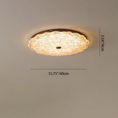Traditional Vintage Round Flower Gold Foil Iron Resin LED Semi-Flush Mount Ceiling Light For Living Room