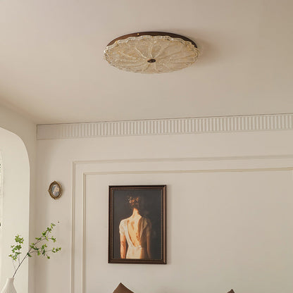 Traditional Vintage Round Flower Gold Foil Iron Resin LED Semi-Flush Mount Ceiling Light For Living Room