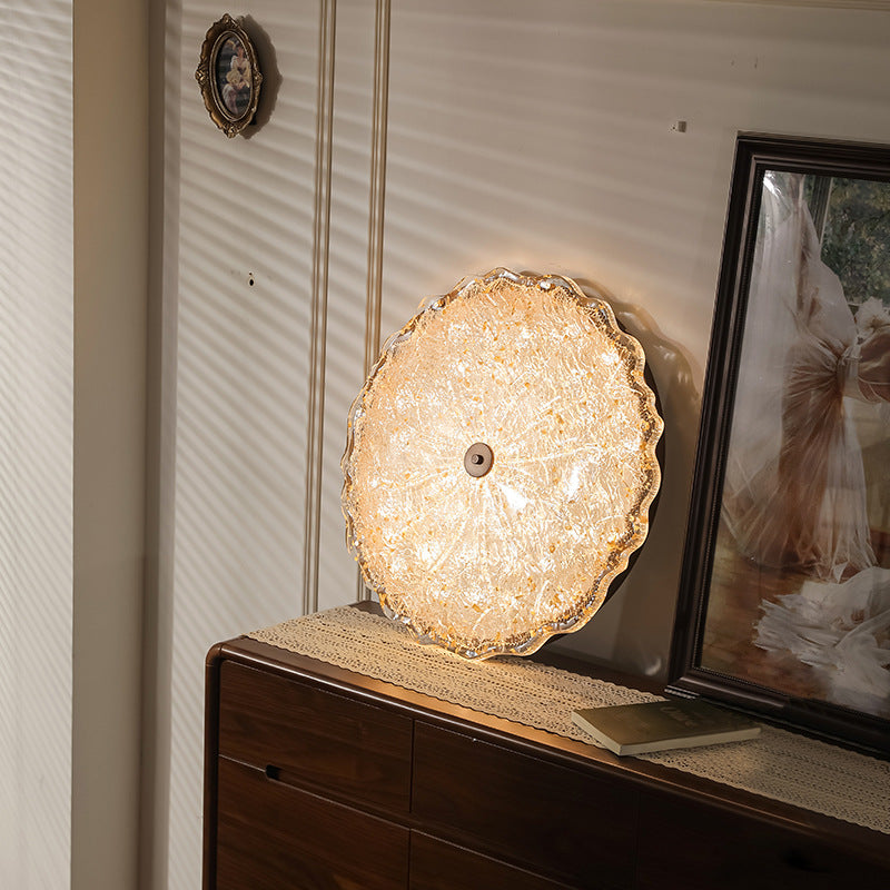 Traditional Vintage Round Flower Gold Foil Iron Resin LED Semi-Flush Mount Ceiling Light For Living Room