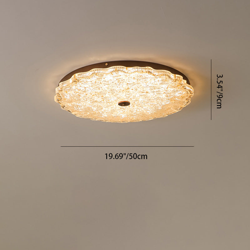 Traditional Vintage Round Flower Gold Foil Iron Resin LED Semi-Flush Mount Ceiling Light For Living Room