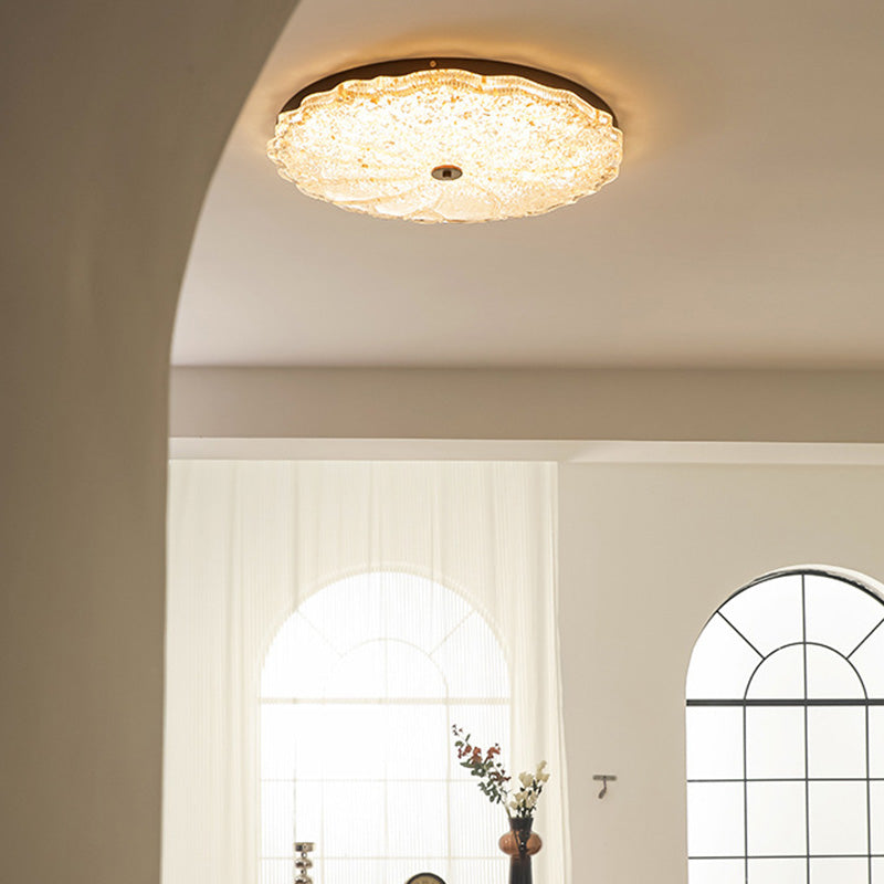 Traditional Vintage Round Flower Gold Foil Iron Resin LED Semi-Flush Mount Ceiling Light For Living Room