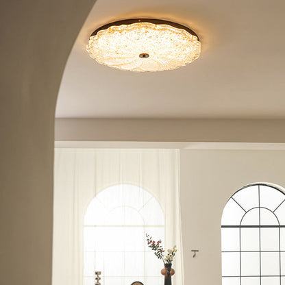 Traditional Vintage Round Flower Gold Foil Iron Resin LED Semi-Flush Mount Ceiling Light For Living Room