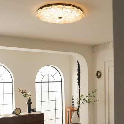 Traditional Vintage Round Flower Gold Foil Iron Resin LED Semi-Flush Mount Ceiling Light For Living Room