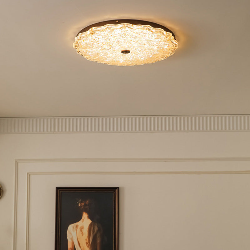 Traditional Vintage Round Flower Gold Foil Iron Resin LED Semi-Flush Mount Ceiling Light For Living Room