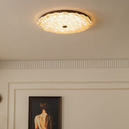 Traditional Vintage Round Flower Gold Foil Iron Resin LED Semi-Flush Mount Ceiling Light For Living Room