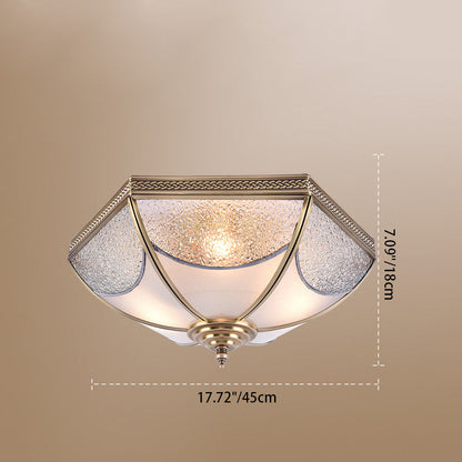 Modern Minimalist Umbrella Striped Disc Carved Copper Glass 3/4/6 Light Flush Mount Ceiling Light For Bedroom