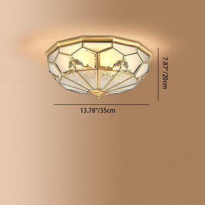 Traditional Vintage Half Circle Umbrella Striped Patterned Copper Glass 3/4/6 Light Flush Mount Ceiling Light For Living Room