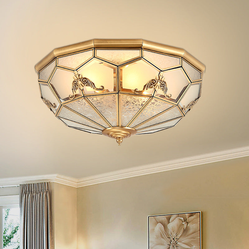 Traditional Vintage Half Circle Umbrella Striped Patterned Copper Glass 3/4/6 Light Flush Mount Ceiling Light For Living Room