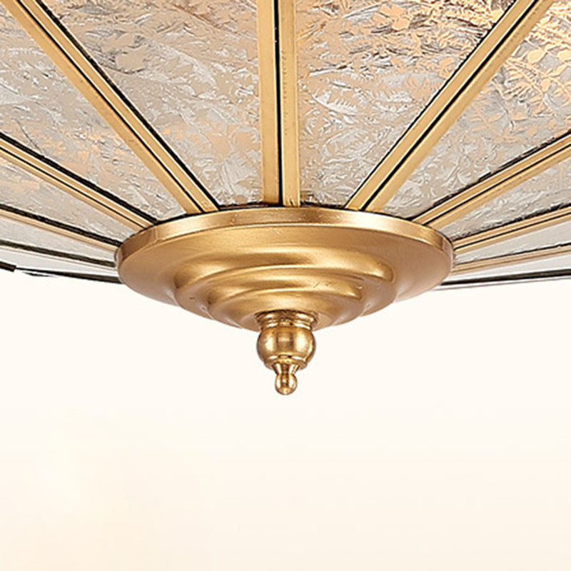 Traditional Vintage Half Circle Umbrella Striped Patterned Copper Glass 3/4/6 Light Flush Mount Ceiling Light For Living Room