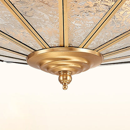 Traditional Vintage Half Circle Umbrella Striped Patterned Copper Glass 3/4/6 Light Flush Mount Ceiling Light For Living Room