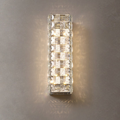 Modern Luxury Rectangle Square Stainless Steel Crystal LED Wall Sconce Lamp For Bedroom