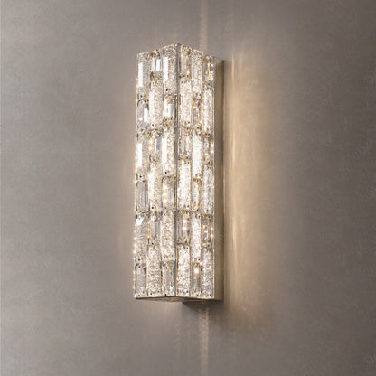 Modern Luxury Rectangle Square Stainless Steel Crystal LED Wall Sconce Lamp For Bedroom