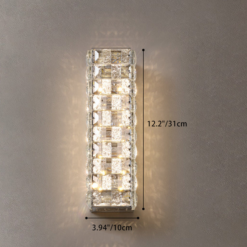 Modern Luxury Rectangle Square Stainless Steel Crystal LED Wall Sconce Lamp For Bedroom