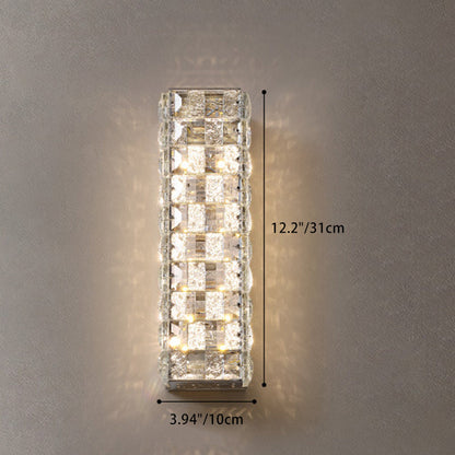 Modern Luxury Rectangle Square Stainless Steel Crystal LED Wall Sconce Lamp For Bedroom