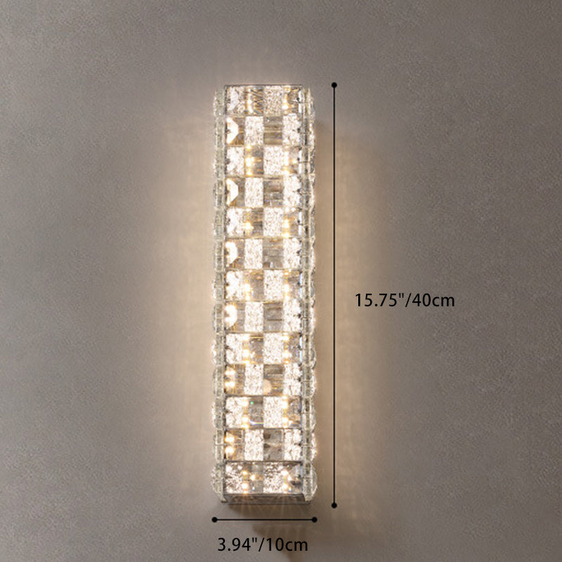 Modern Luxury Rectangle Square Stainless Steel Crystal LED Wall Sconce Lamp For Bedroom