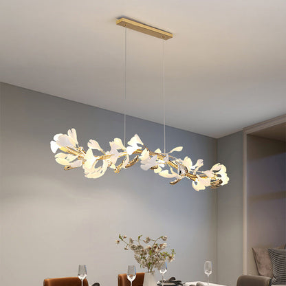 Contemporary Scandinavian Tree Branch Ginkgo Leaf Iron Plastic Porcelain 8-Light Chandelier For Living Room