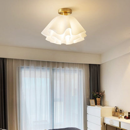 Contemporary Scandinavian Petal Multi-Layer Copper Acrylic 1-Light Semi-Flush Mount Ceiling Light For Living Room