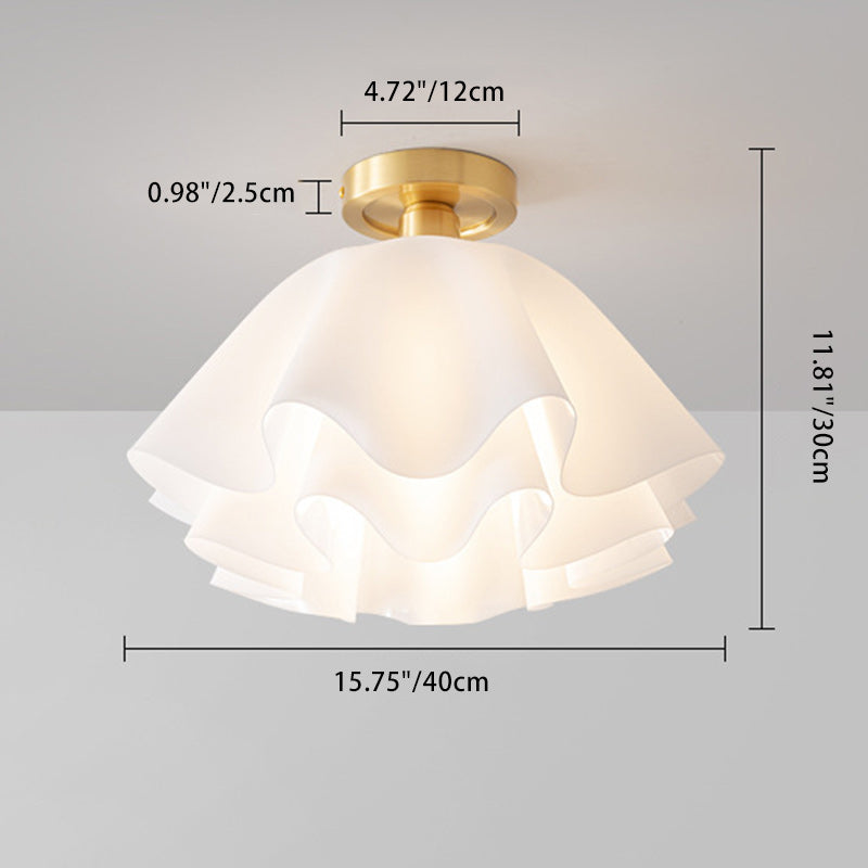 Contemporary Scandinavian Petal Multi-Layer Copper Acrylic 1-Light Semi-Flush Mount Ceiling Light For Living Room