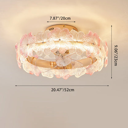Contemporary Creative Round Circle Flower Hardware Glass ABS Fan Blade LED Semi-Flush Mount Ceiling Fan Light For Bedroom