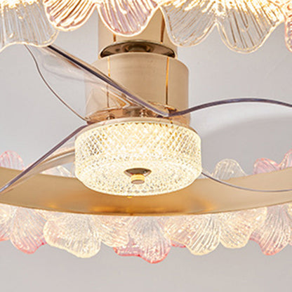 Contemporary Creative Round Circle Flower Hardware Glass ABS Fan Blade LED Semi-Flush Mount Ceiling Fan Light For Bedroom