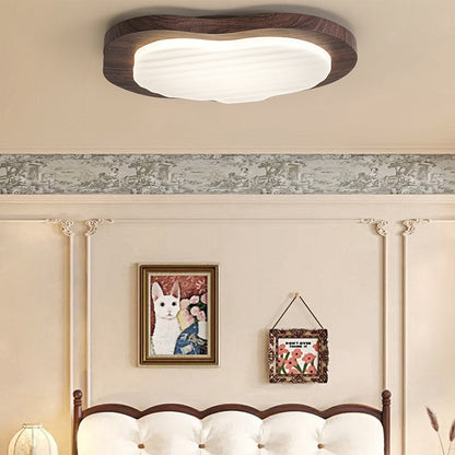 Traditional Vintage Pebble Woodgrain Hardware PVC LED Flush Mount Ceiling Light For Bedroom