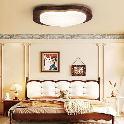 Traditional Vintage Pebble Woodgrain Hardware PVC LED Flush Mount Ceiling Light For Bedroom