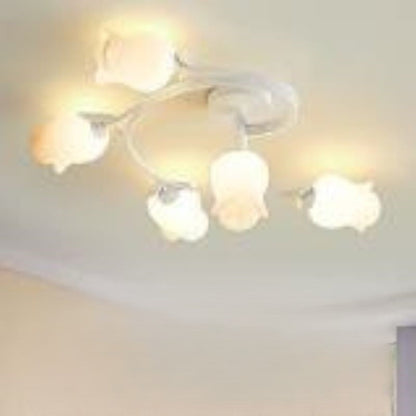 Contemporary Creative Branch Rose Flower Long Iron PE 4/5/6/10 Light Semi-Flush Mount Ceiling Light For Living Room