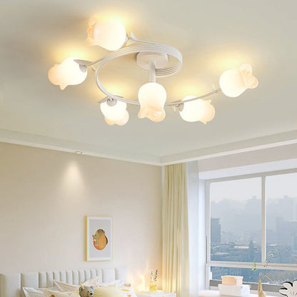 Contemporary Creative Branch Rose Flower Long Iron PE 4/5/6/10 Light Semi-Flush Mount Ceiling Light For Living Room
