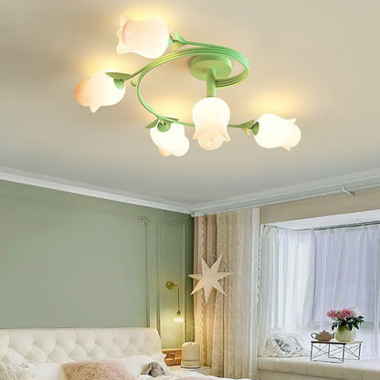 Contemporary Creative Branch Rose Flower Long Iron PE 4/5/6/10 Light Semi-Flush Mount Ceiling Light For Living Room