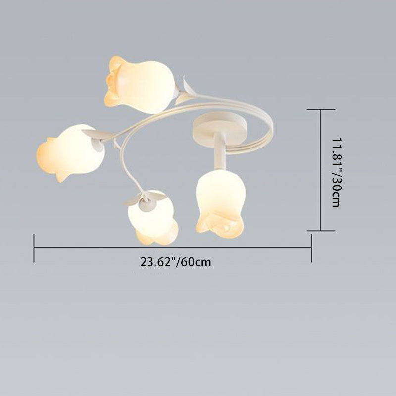 Contemporary Creative Branch Rose Flower Long Iron PE 4/5/6/10 Light Semi-Flush Mount Ceiling Light For Living Room
