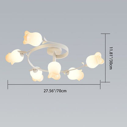 Contemporary Creative Branch Rose Flower Long Iron PE 4/5/6/10 Light Semi-Flush Mount Ceiling Light For Living Room
