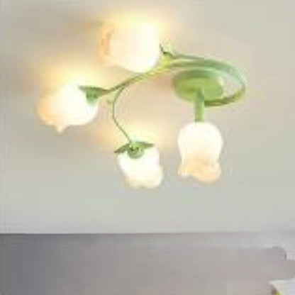 Contemporary Creative Branch Rose Flower Long Iron PE 4/5/6/10 Light Semi-Flush Mount Ceiling Light For Living Room