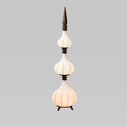 Traditional French Oval Teardrop Onion Multilayer Ash Wood Fabric LED Standing Floor Lamp For Living Room