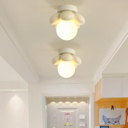 Contemporary Scandinavian Petal Orb Disc Base Iron Resin 1-Light Semi-Flush Mount Ceiling Light For Living Room