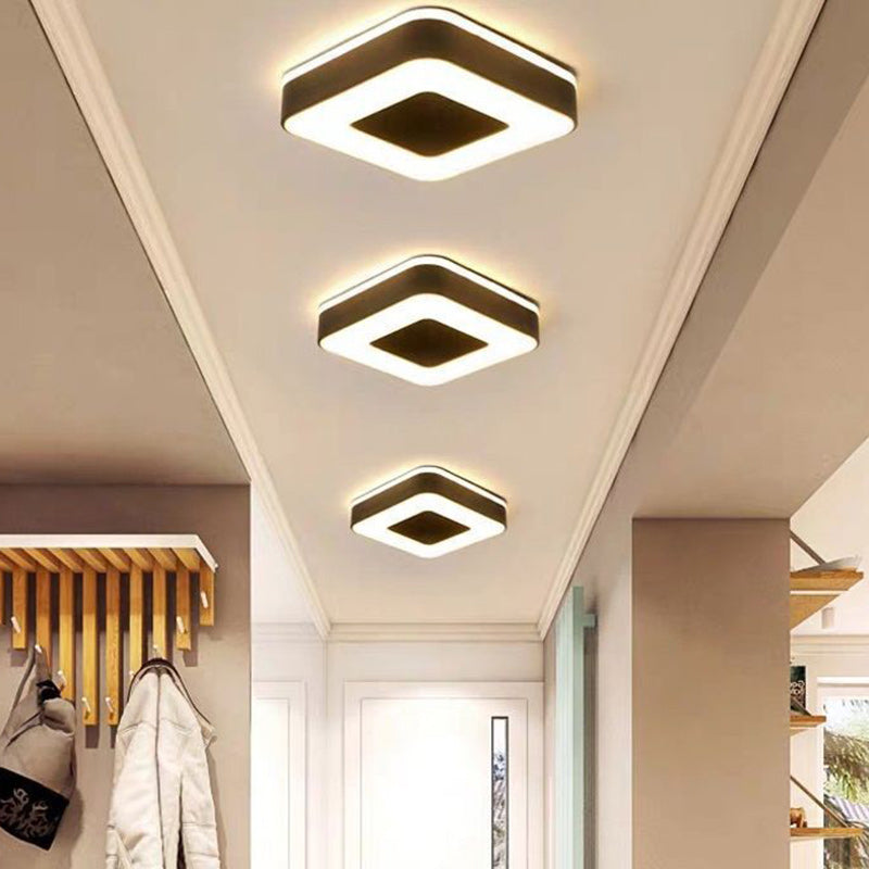 Modern Minimalist Round Square Cylinder Hollow Iron Acrylic LED Flush Mount Ceiling Light For Living Room