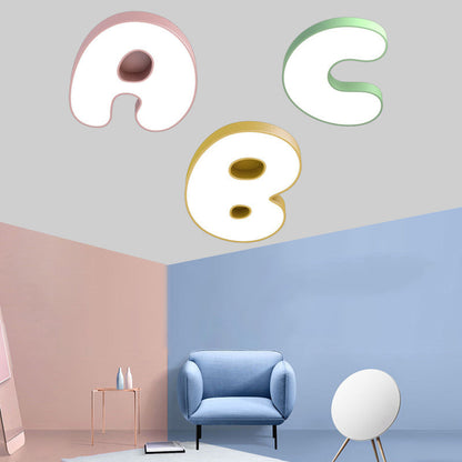 Contemporary Scandinavian Cartoon Kids Letter Iron Acrylic LED Flush Mount Ceiling Light For Bedroom