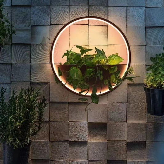 مصباح حائط خارجي LED من الفولاذ المقاوم للصدأ والألومنيوم بتصميم إسكندنافي معاصر مقاوم للماء دائري سداسي الشكل شبه منحرف للحديقة 