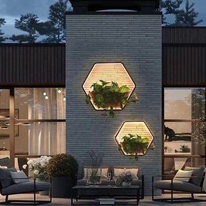 مصباح حائط خارجي LED من الفولاذ المقاوم للصدأ والألومنيوم بتصميم إسكندنافي معاصر مقاوم للماء دائري سداسي الشكل شبه منحرف للحديقة 