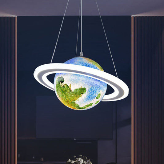 Modern Minimalist Cartoon Kids Ball Circle Planet Iron PVC 1-Light Pendant Light For Bedroom