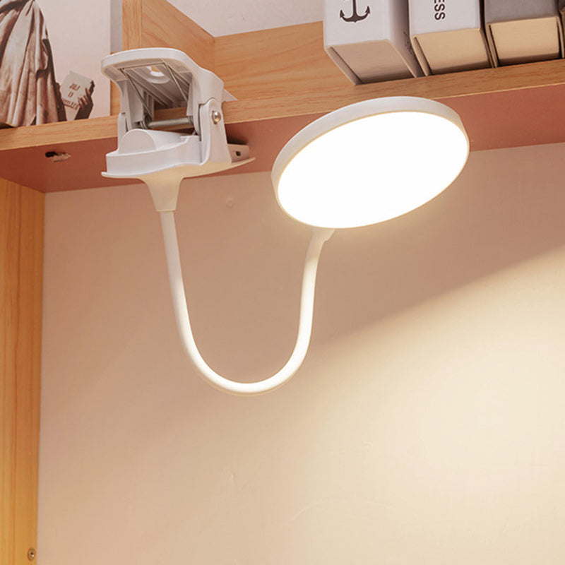 Modern Minimalist Round Adjustable Long Hose Clamp Plastic LED Table Lamp For Bedroom