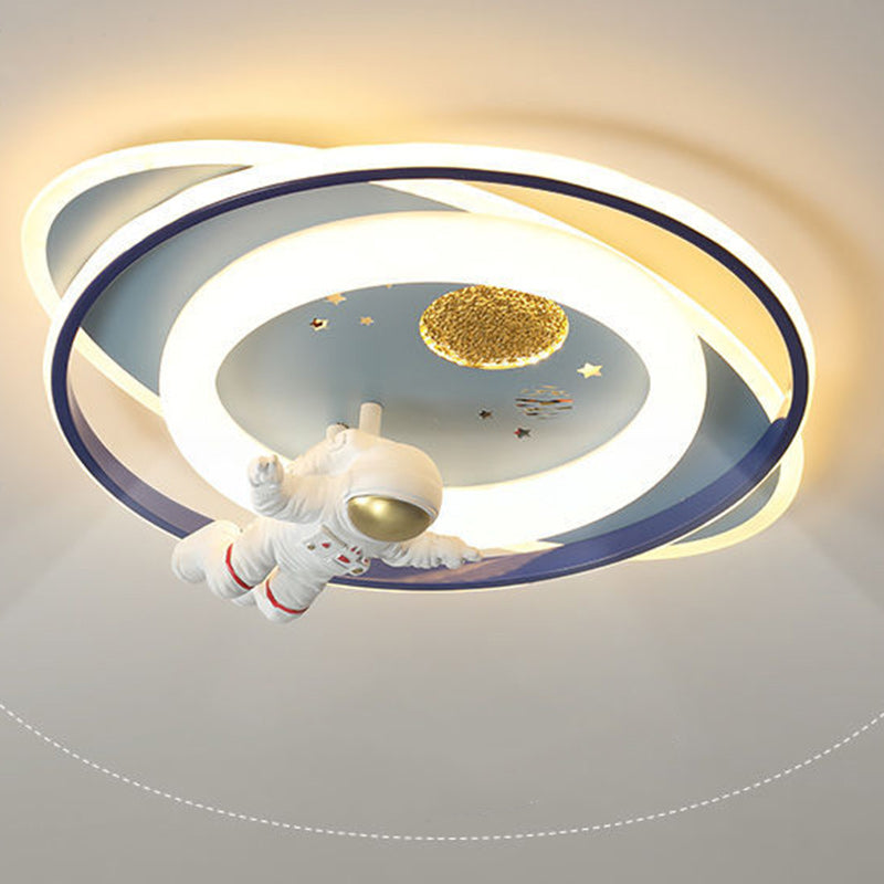 Contemporary Creative Cartoon Kids Astronaut Rocket Princess Round Oval Iron Acrylic LED Flush Mount Ceiling Light For Bedroom