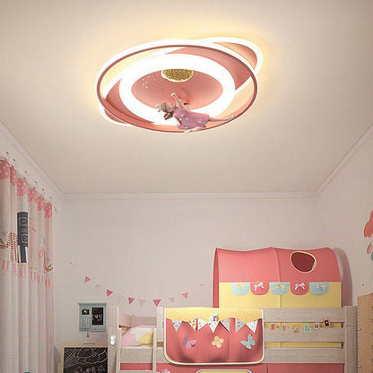Contemporary Creative Cartoon Kids Astronaut Rocket Princess Round Oval Iron Acrylic LED Flush Mount Ceiling Light For Bedroom