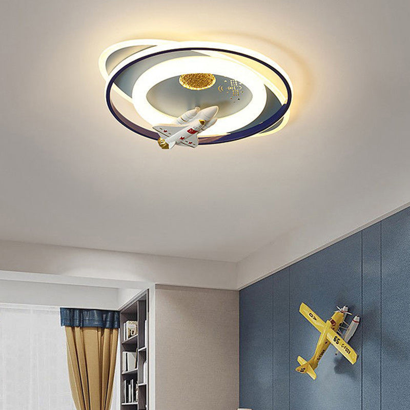 Contemporary Creative Cartoon Kids Astronaut Rocket Princess Round Oval Iron Acrylic LED Flush Mount Ceiling Light For Bedroom