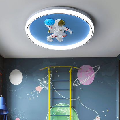 Contemporary Creative Cartoon Kids Astronaut Angel Round Aluminum Hardware Silicone Flush Mount Ceiling Light Kid Light For Bedroom
