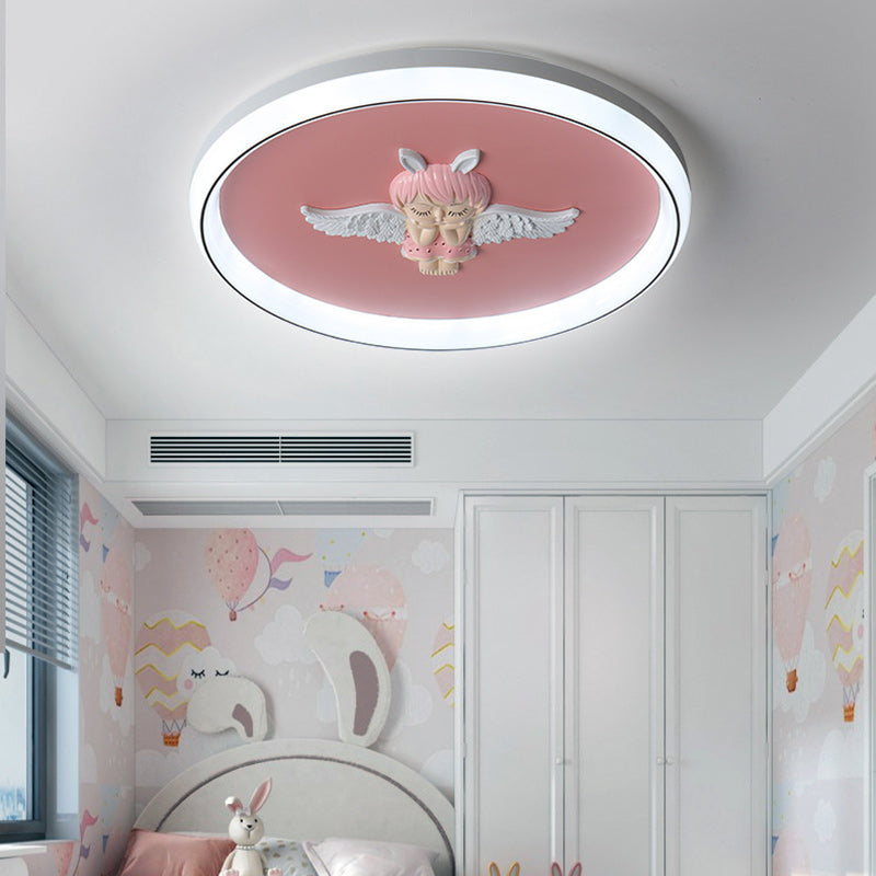 Contemporary Creative Cartoon Kids Astronaut Angel Round Aluminum Hardware Silicone Flush Mount Ceiling Light Kid Light For Bedroom