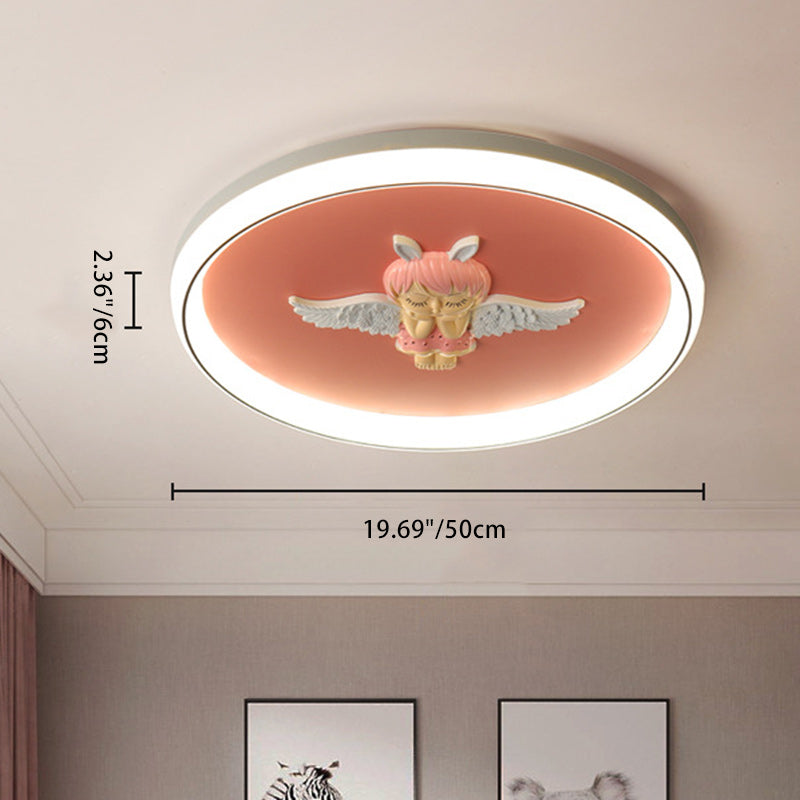 Contemporary Creative Cartoon Kids Astronaut Angel Round Aluminum Hardware Silicone Flush Mount Ceiling Light Kid Light For Bedroom