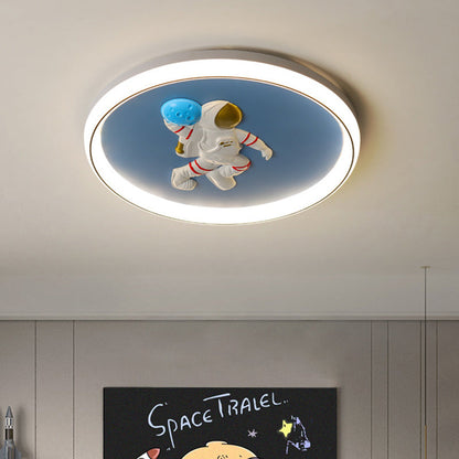 Contemporary Creative Cartoon Kids Astronaut Angel Round Aluminum Hardware Silicone Flush Mount Ceiling Light Kid Light For Bedroom